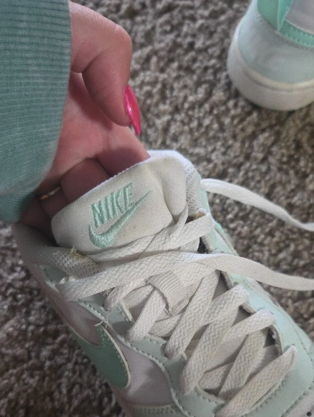 Nike White Sneakers with Mint Swoosh